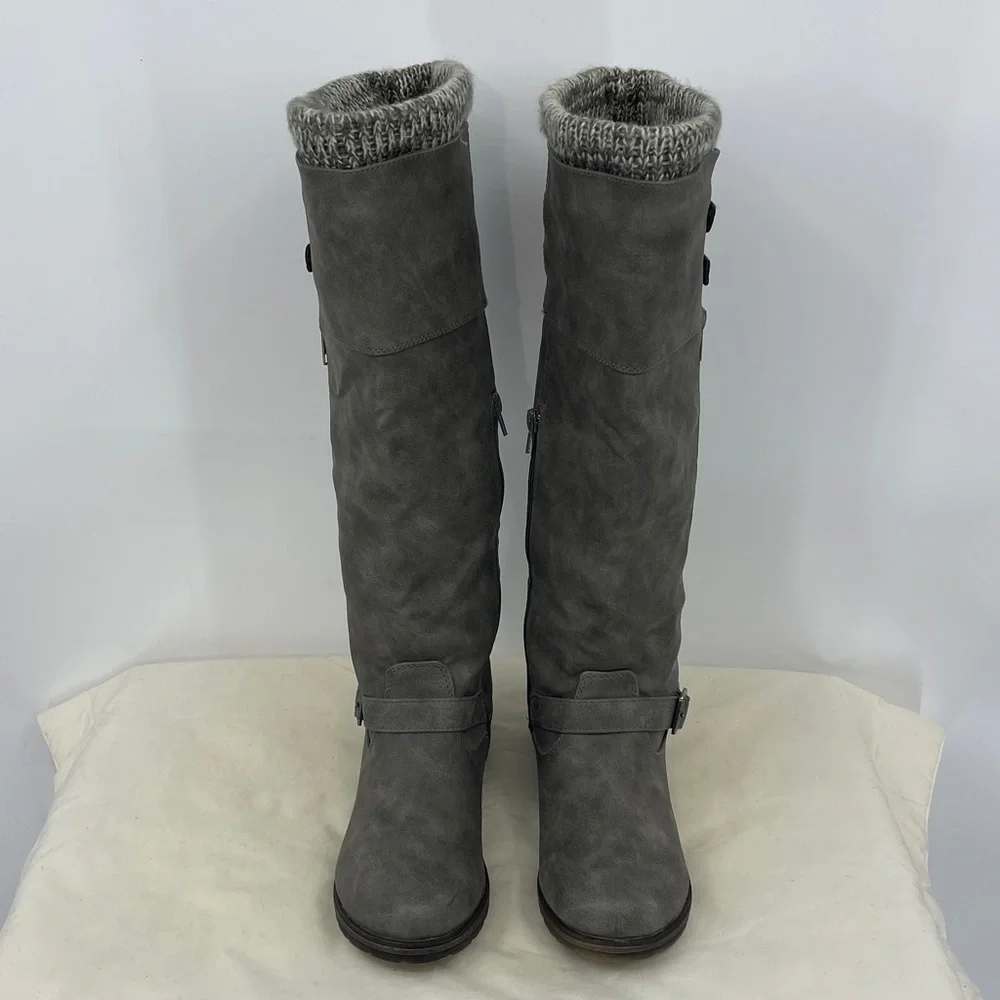 JustFab KRISTIANN Gray Over the Knee Boots with Knit Cuff WOMENS SIZE 9